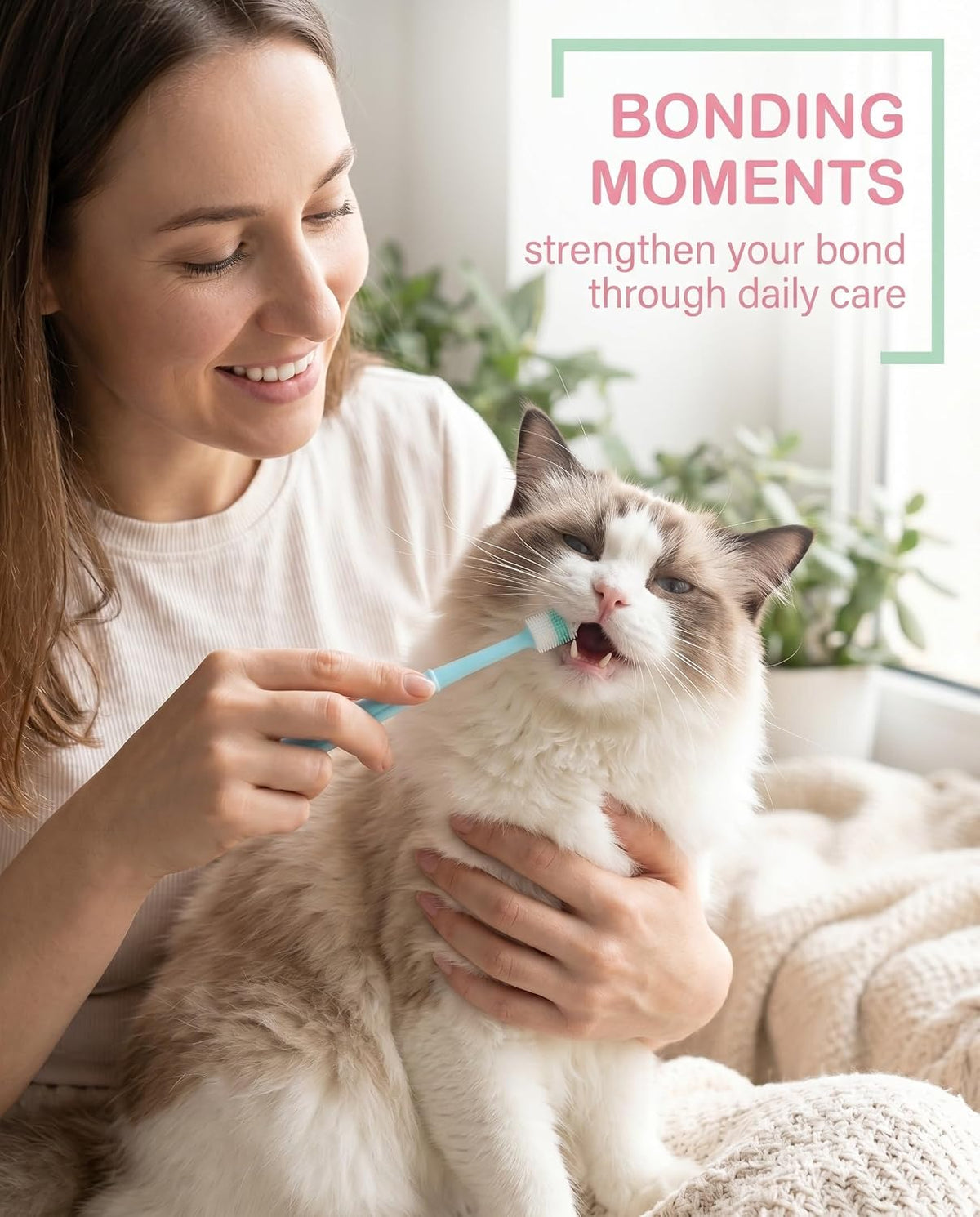 Ergonomic handle dog and cat toothbrush for plaque removal