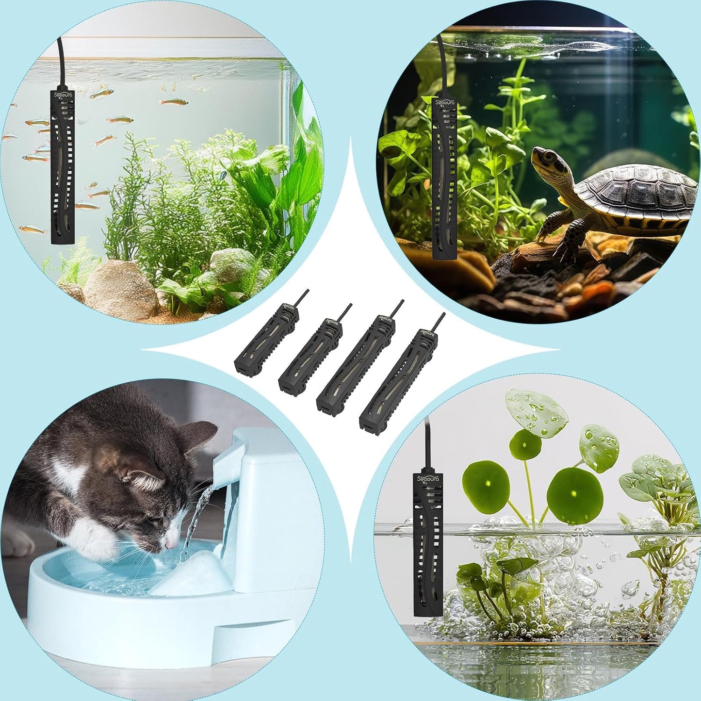 Seaoura 50W heater safety packaging and protective plastic guard details