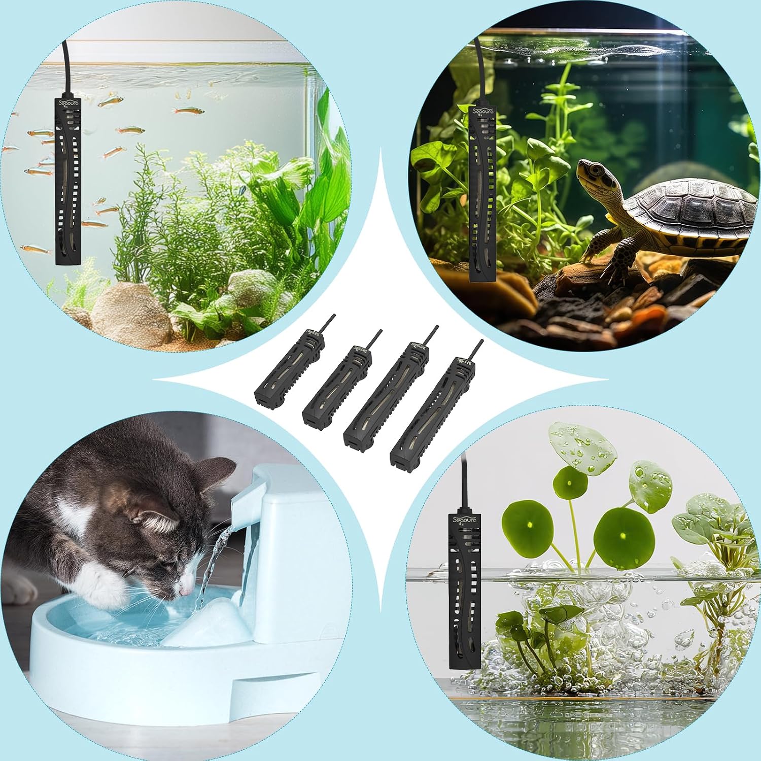 Seaoura 50W heater safety packaging and protective plastic guard details