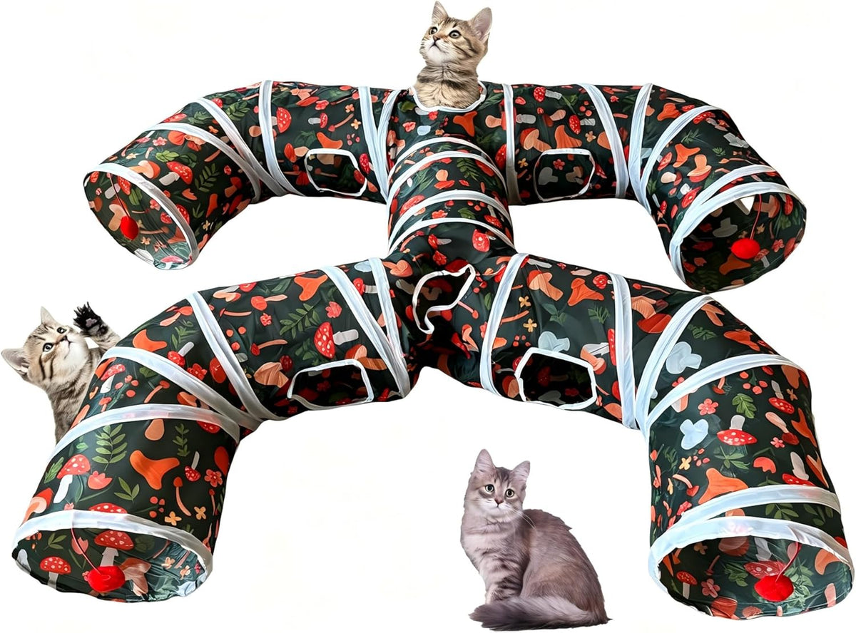 Foldable H-Shaped Cat Tunnel Toy with Interactive Playing Balls - 4 Exits for Cats, Kittens, Rabbits & Small Pets Collapsible Play Tube for Indoor Fun & Exercise (Blue Black) - Image 9