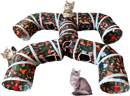 Foldable H-Shaped Cat Tunnel Toy with Interactive Playing Balls - 4 Exits for Cats, Kittens, Rabbits & Small Pets Collapsible Play Tube for Indoor Fun & Exercise (Blue Black) - Image 9