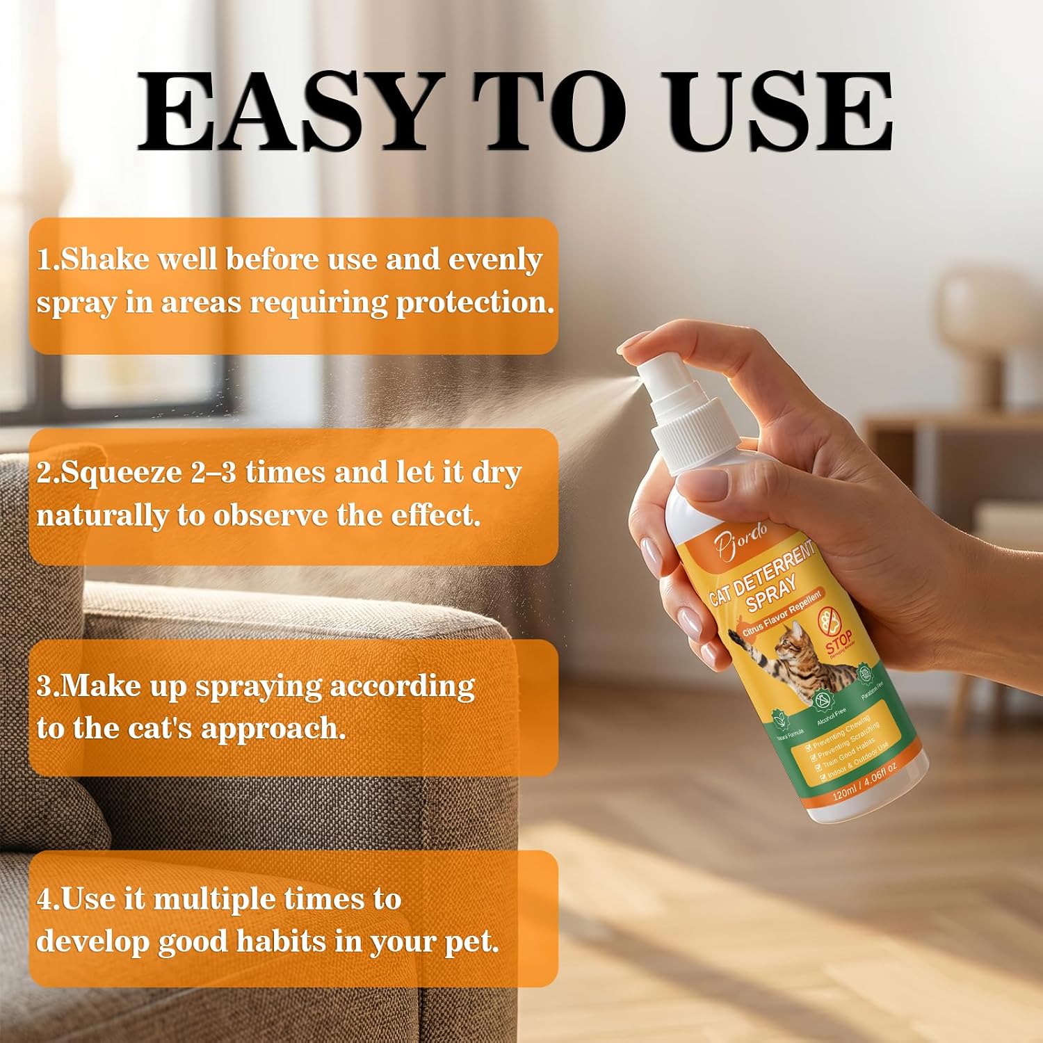 Pjordo cat repellent spray bottle with pet training icons