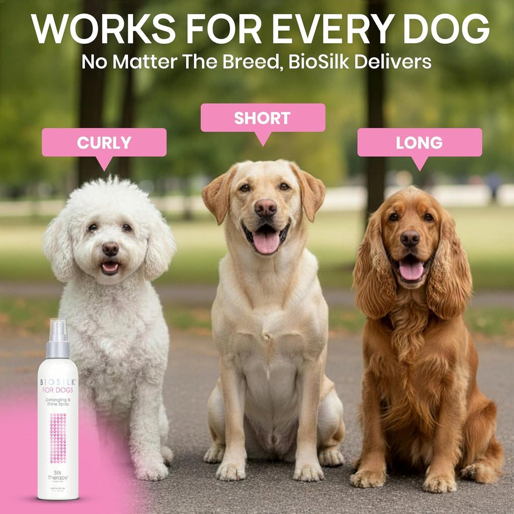 BioSilk dog silk therapy spray application for puppies and all breeds.