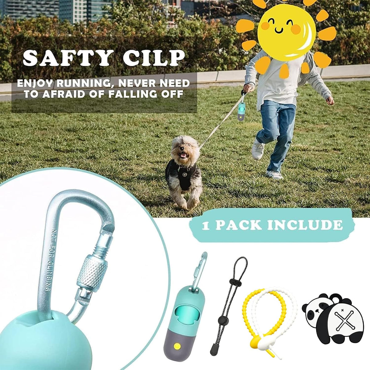 Crystal blue dog poop bag holder close up highlighting the compact threaded switch design.