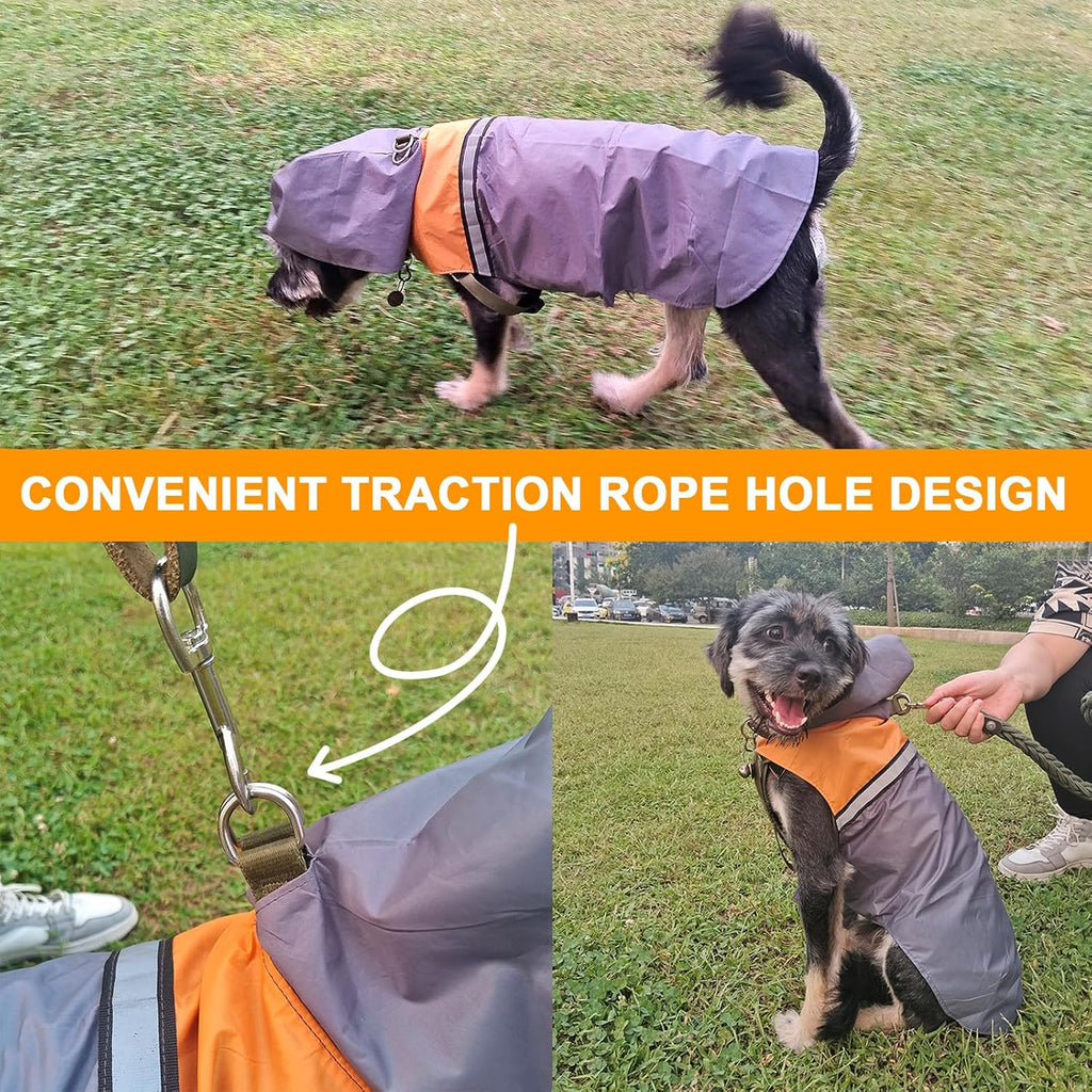 Close up of the convenient leash hole opening on the back of the Havenfly pet rain gear.