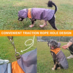 Close up of the convenient leash hole opening on the back of the Havenfly pet rain gear.