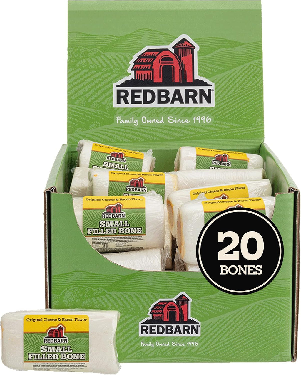 Benefits of Redbarn dental dog chews illustrated on product packaging