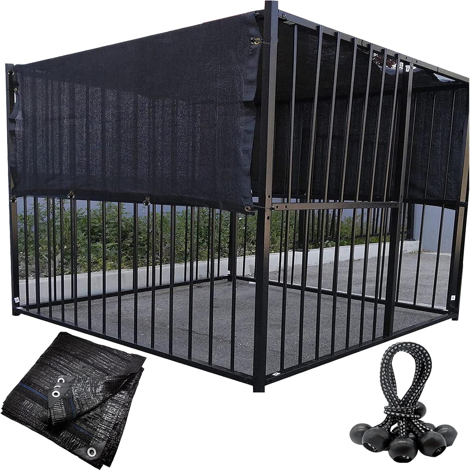 DUENEW dog kennel shade cover front view outdoor pet crate protection