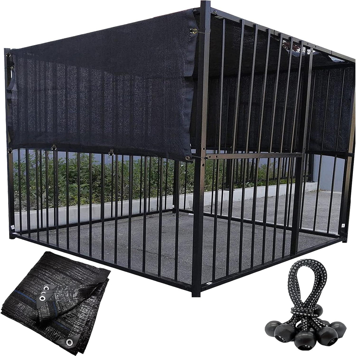DUENEW dog kennel shade cover front view outdoor pet crate protection