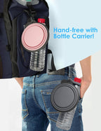 Aonkey collapsible pet feeding bowl with attached bottle carrier loop