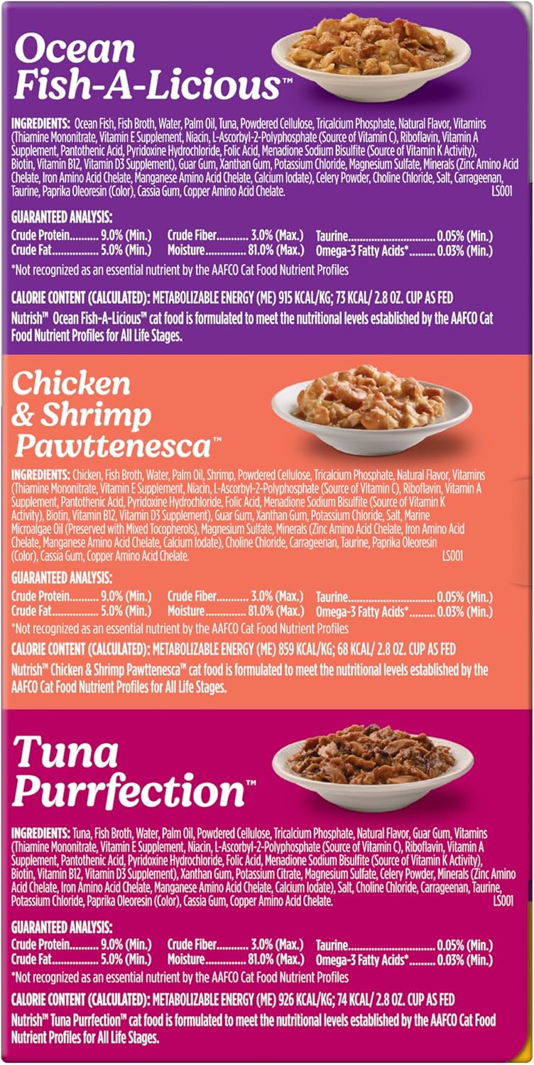 Rachael Ray Nutrish wet cat food texture and shreds in sauce