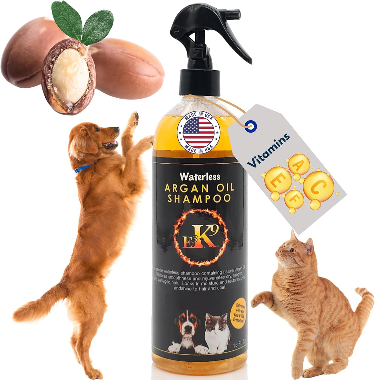 E3 Waterless Dog Shampoo front view spray bottle for pet grooming