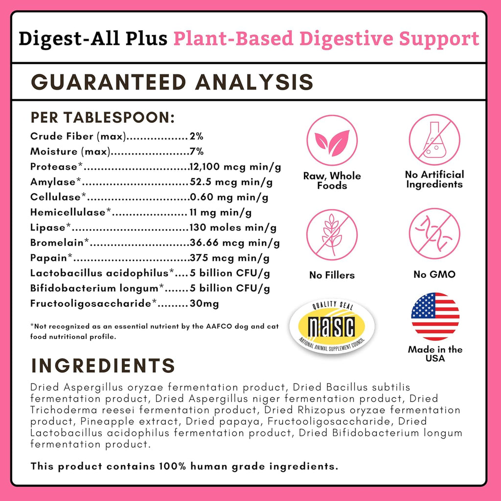 NASC certified cat and dog probiotic powder supplement for pets with sensitive stomachs