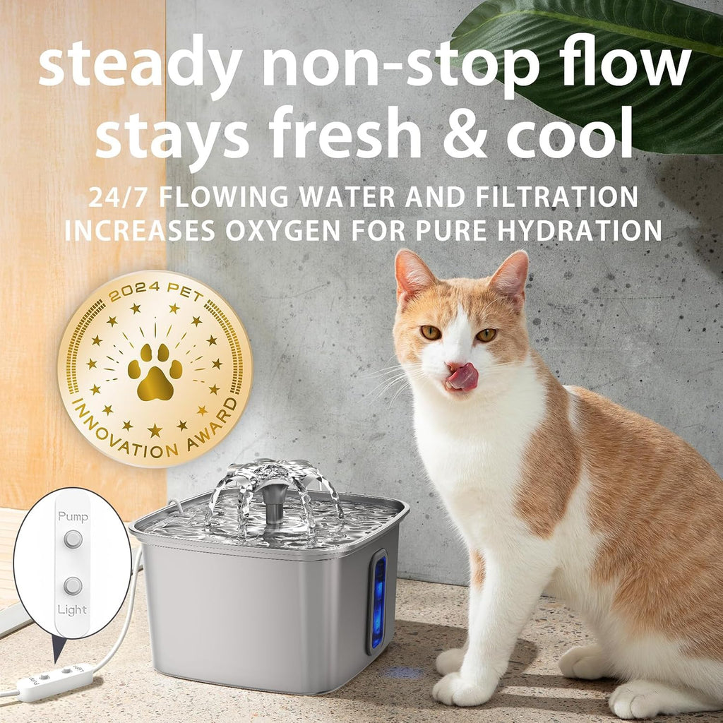 Veken Innovation Award Winner Stainless Steel Cat Water Fountain, 108oz, C1 - Image 6