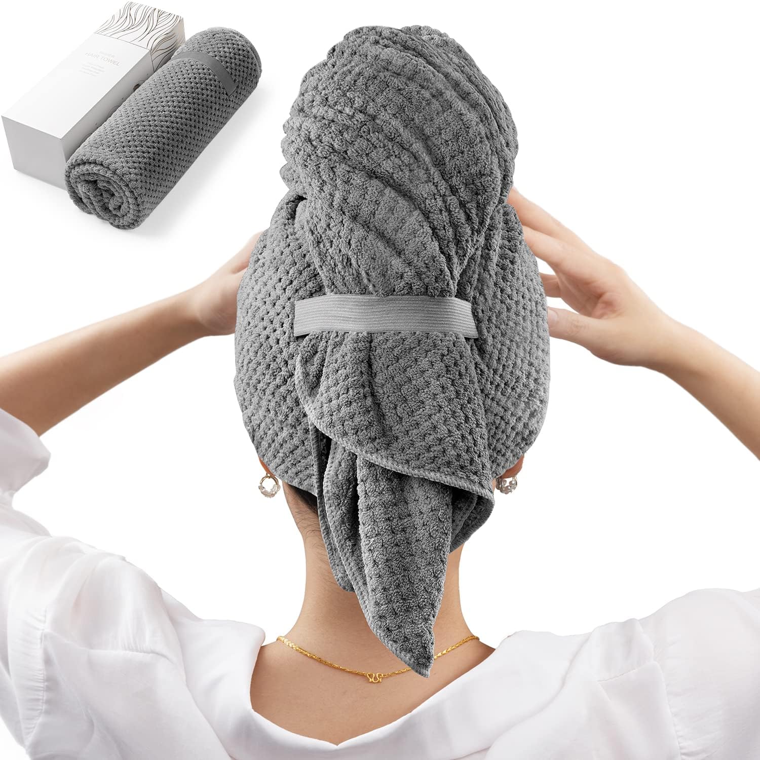 Yfong large microfiber hair towel wrap in dark gray front view