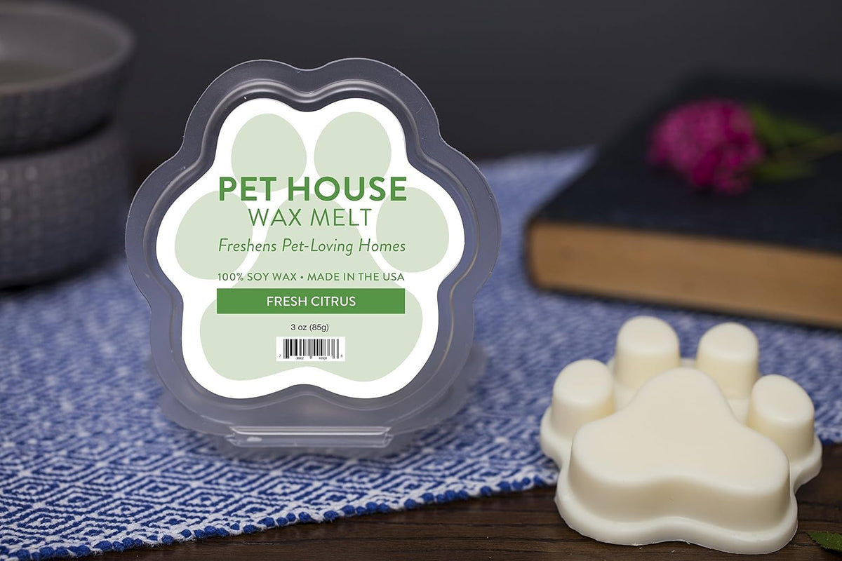 Paw shaped soy wax melts in Fresh Citrus variant close up.