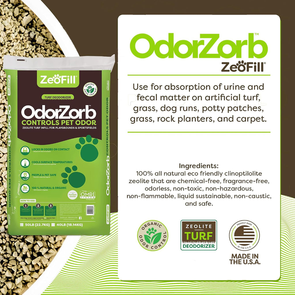 Zeofill odor eliminator infill applied to an outdoor dog run playground