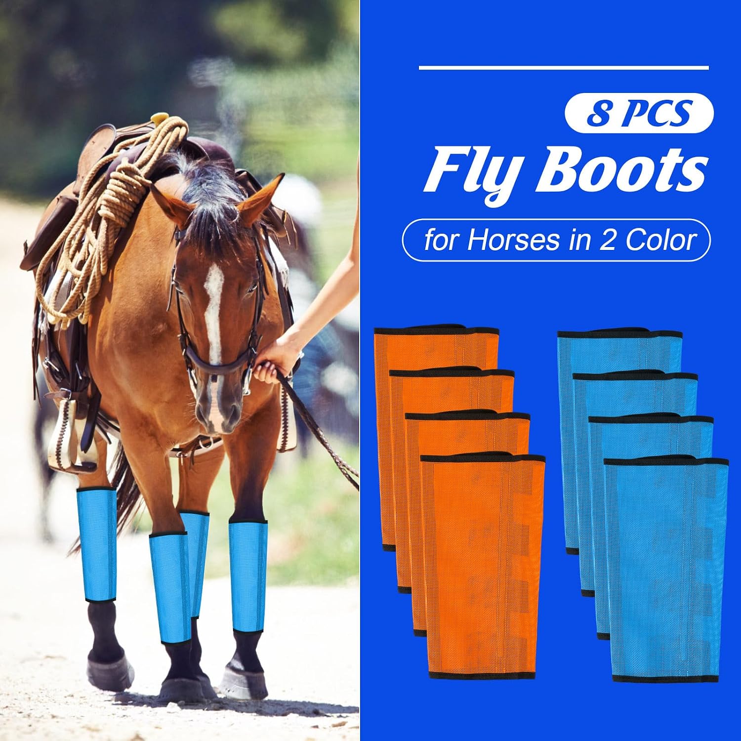 Bulyoou equine leg wraps eight piece set orange and blue