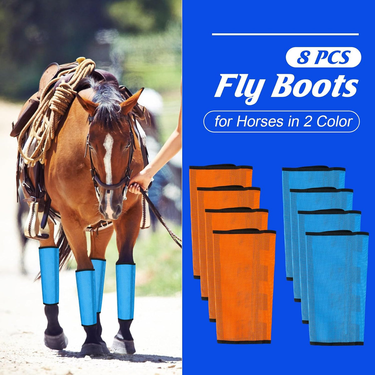 Bulyoou equine leg wraps eight piece set orange and blue