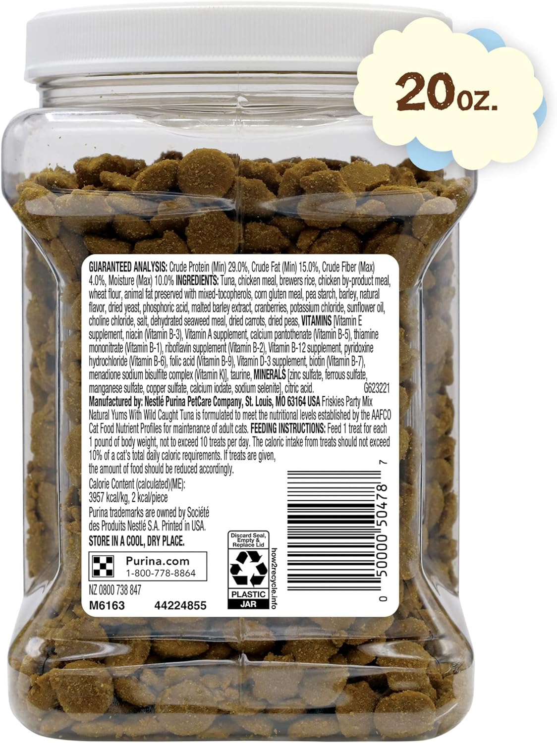 Purina Friskies Natural Cat Treats, Party Mix Natural Yums With Wild Caught Tuna and Added Vitamins, Minerals and Nutrients - 20 oz. Canister - Image 11