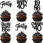 Zhuoweism 40th birthday cupcake toppers black glitter set