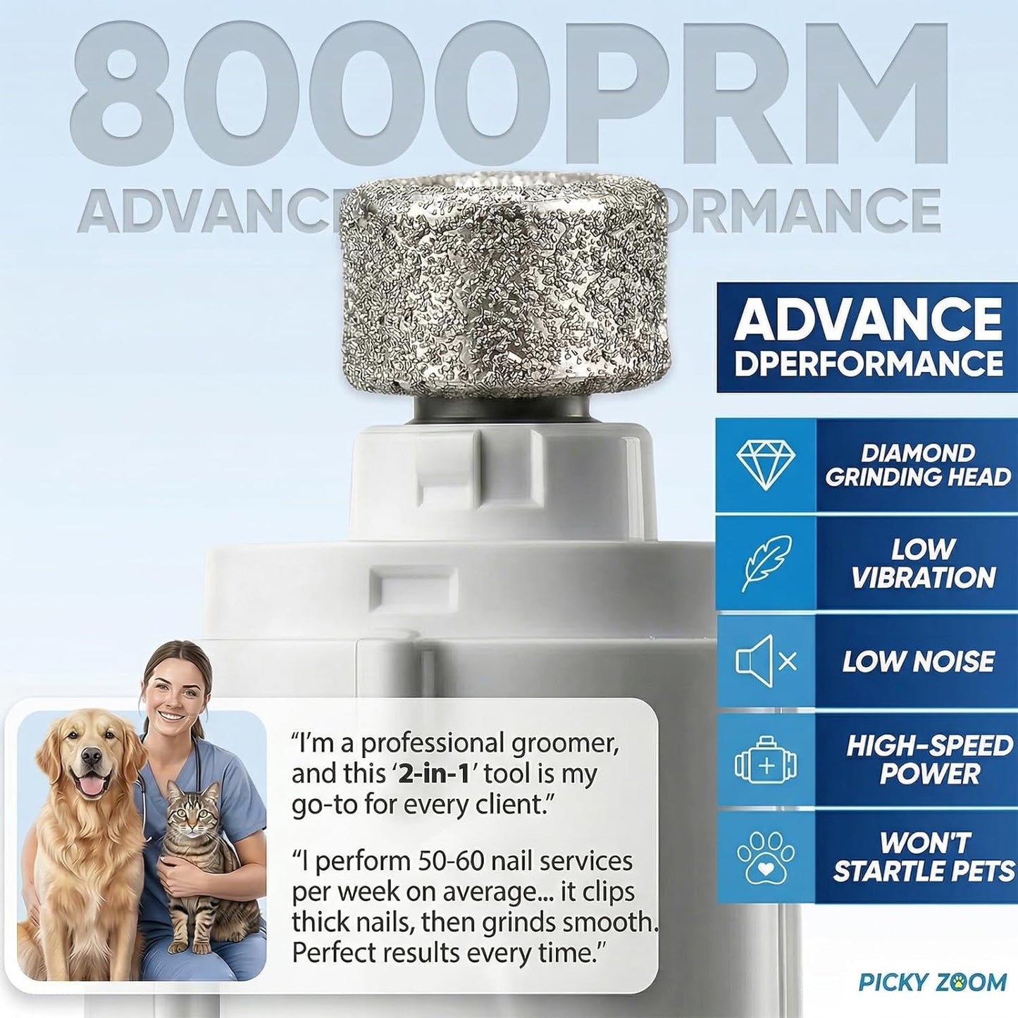 Hand holding Picky Zoom ergonomic dog nail trimmer