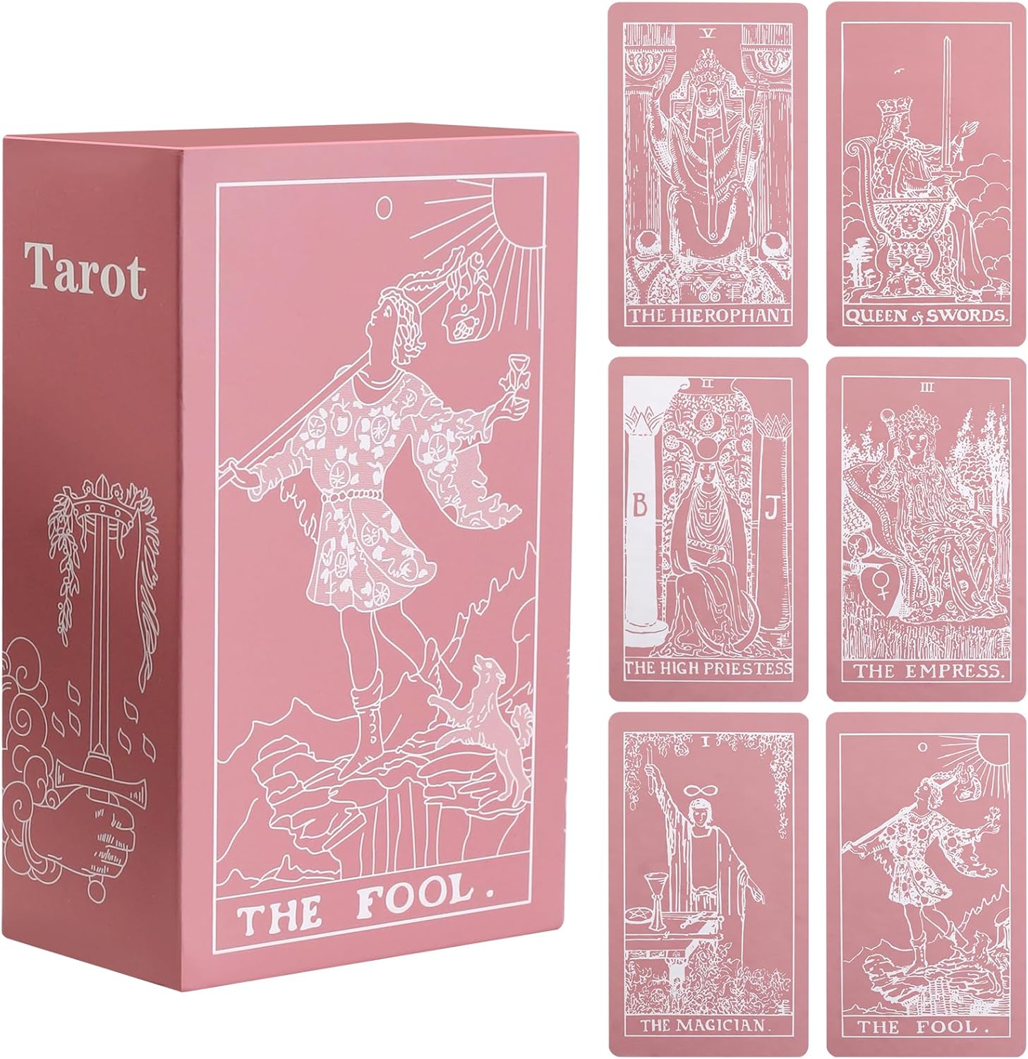 Erbacan Pink and White Tarot card deck front view