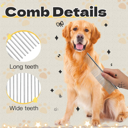 Professional cat brush for shedding showing the durable stainless steel edge.