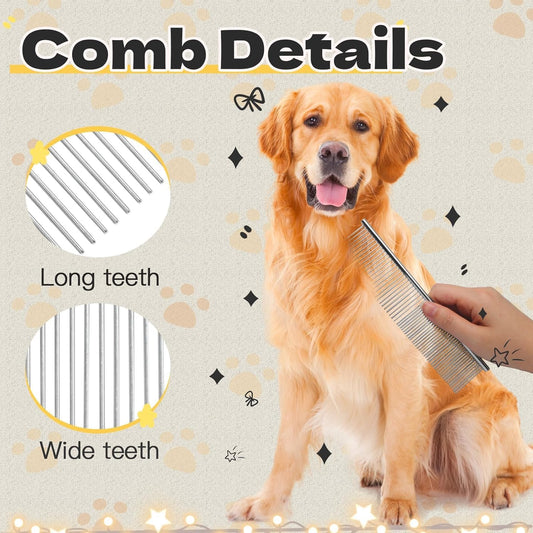 Professional cat brush for shedding showing the durable stainless steel edge.