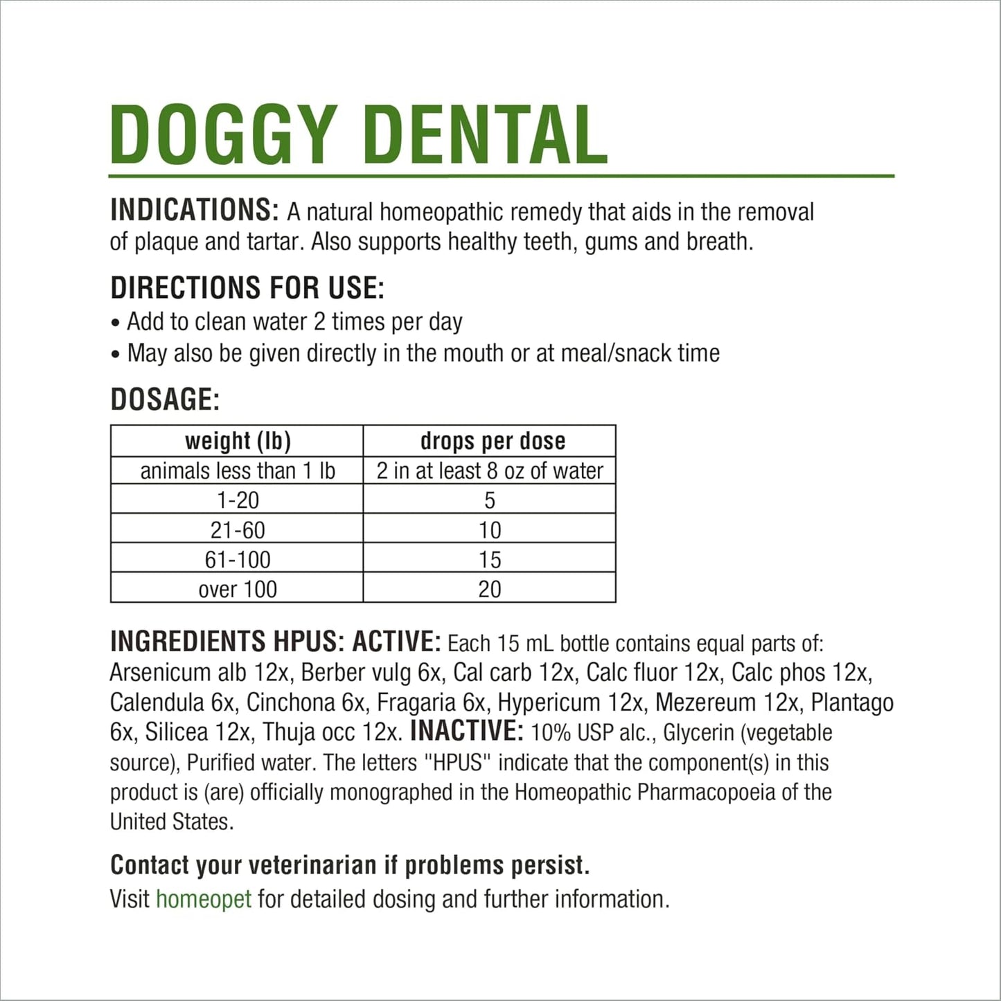 Authentic HomeoPet Doggy Dental bottle side view