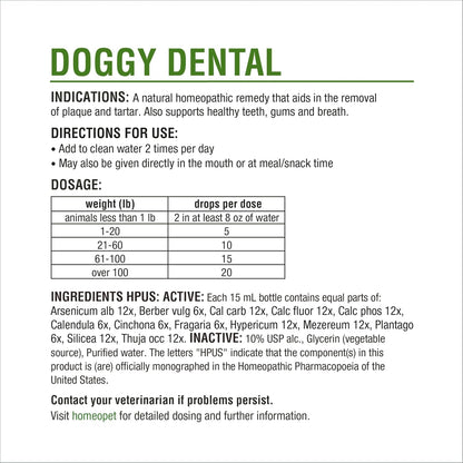Authentic HomeoPet Doggy Dental bottle side view