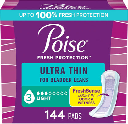 Poise Ultra Thin Incontinence Pads regular length front packaging view for bladder leak protection