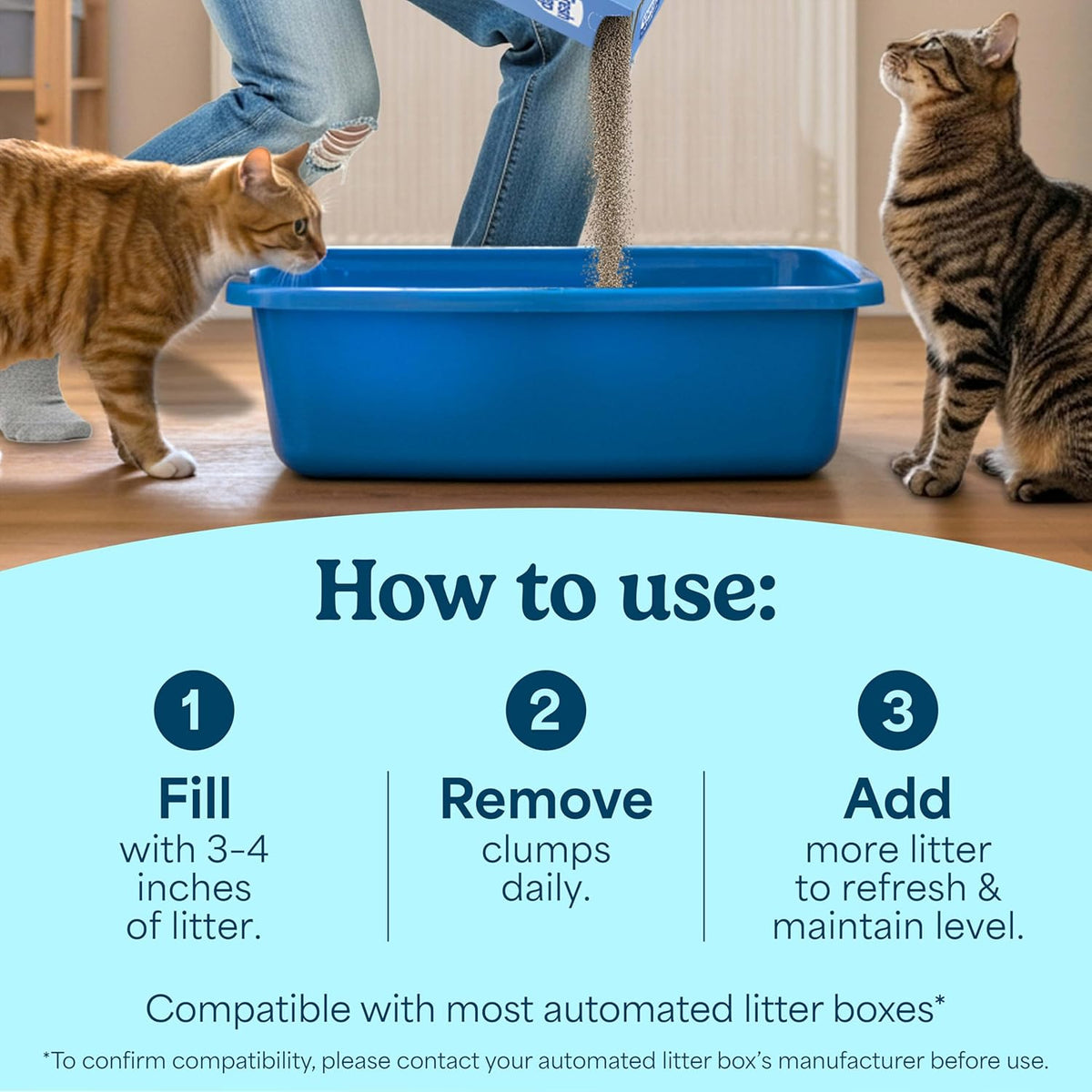 Back of Fresh Step litter package showing instructions