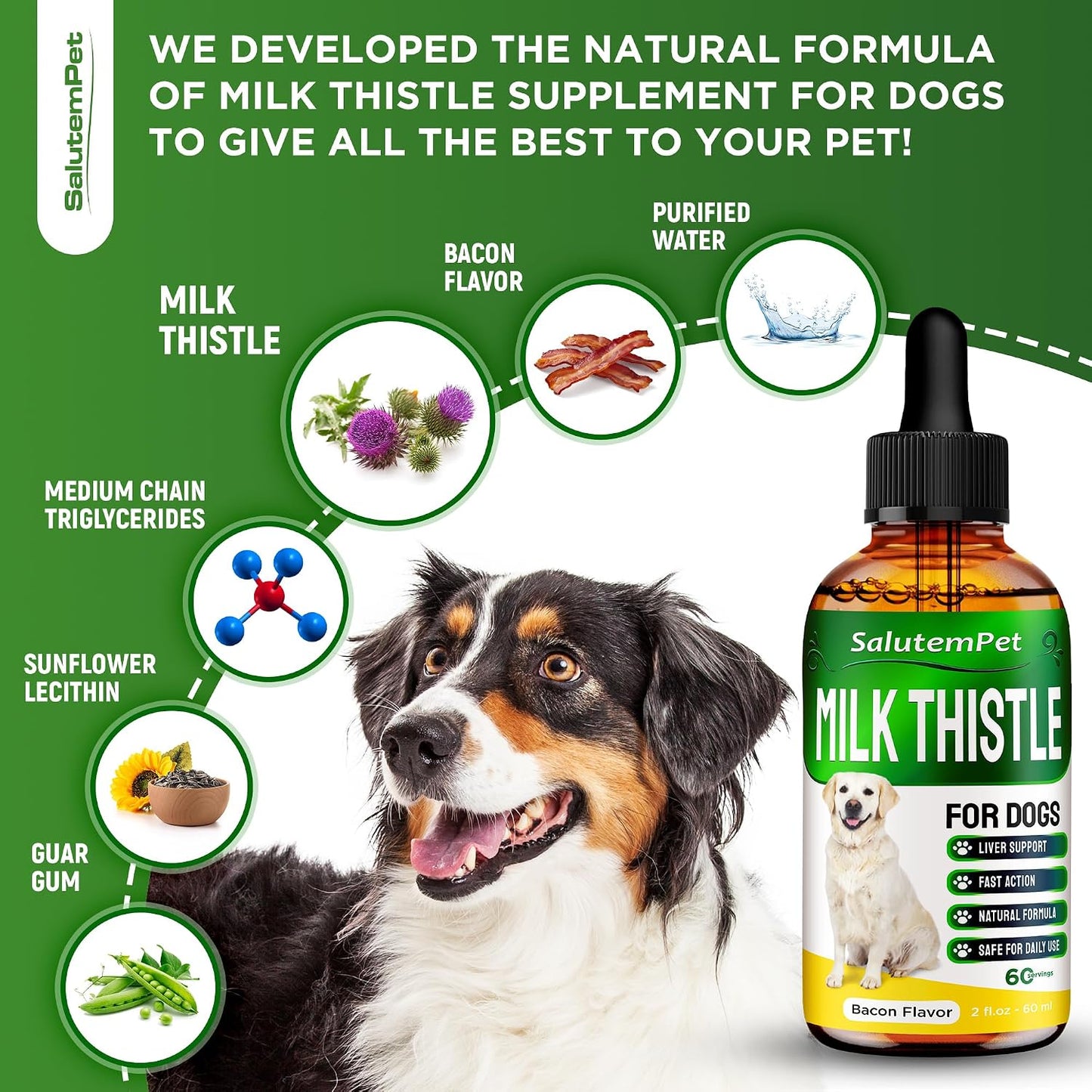 Natural herbal liver and kidney detox drops for all dog breeds close up.