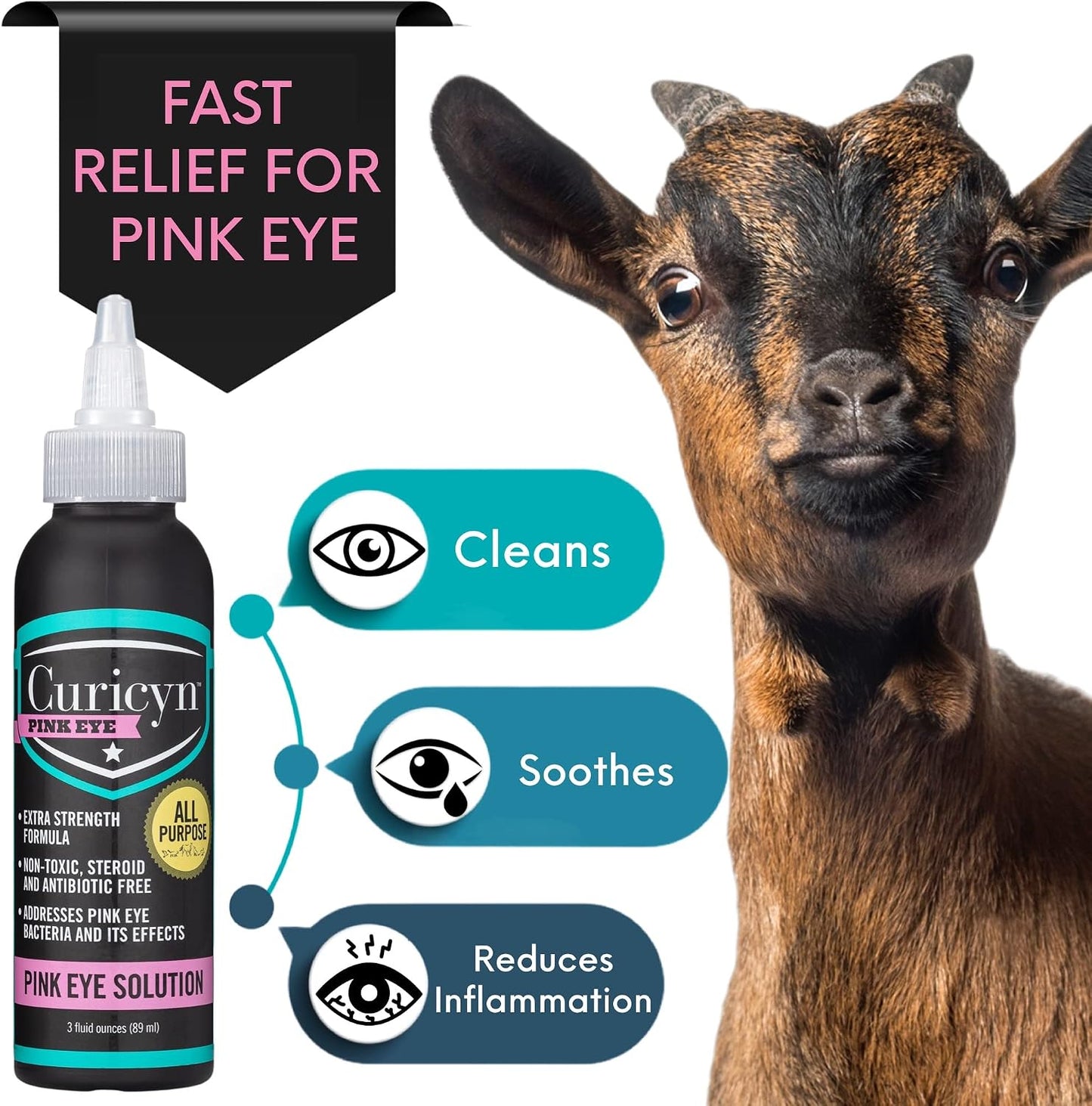 Curicyn hypochlorous acid animal eye drops squeeze bottle close up view