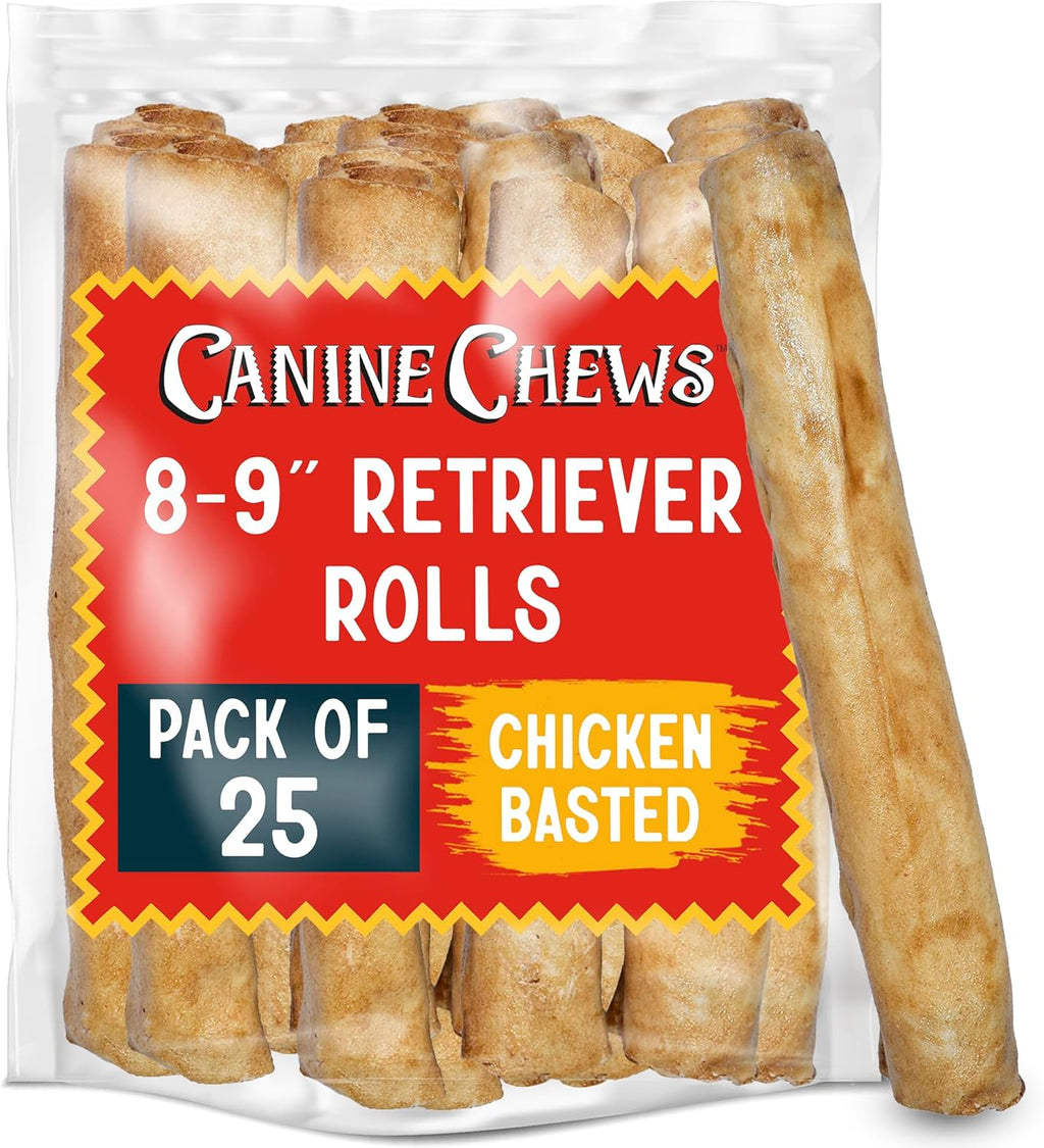 Canine Chews 8-9" Beef Basted Rawhide Rolls, Raw Hide Bones for Large Dogs, Dog Bones Large Breed, Durable, Long-Lasting, Medium & Large Breeds, 25pk - Image 12