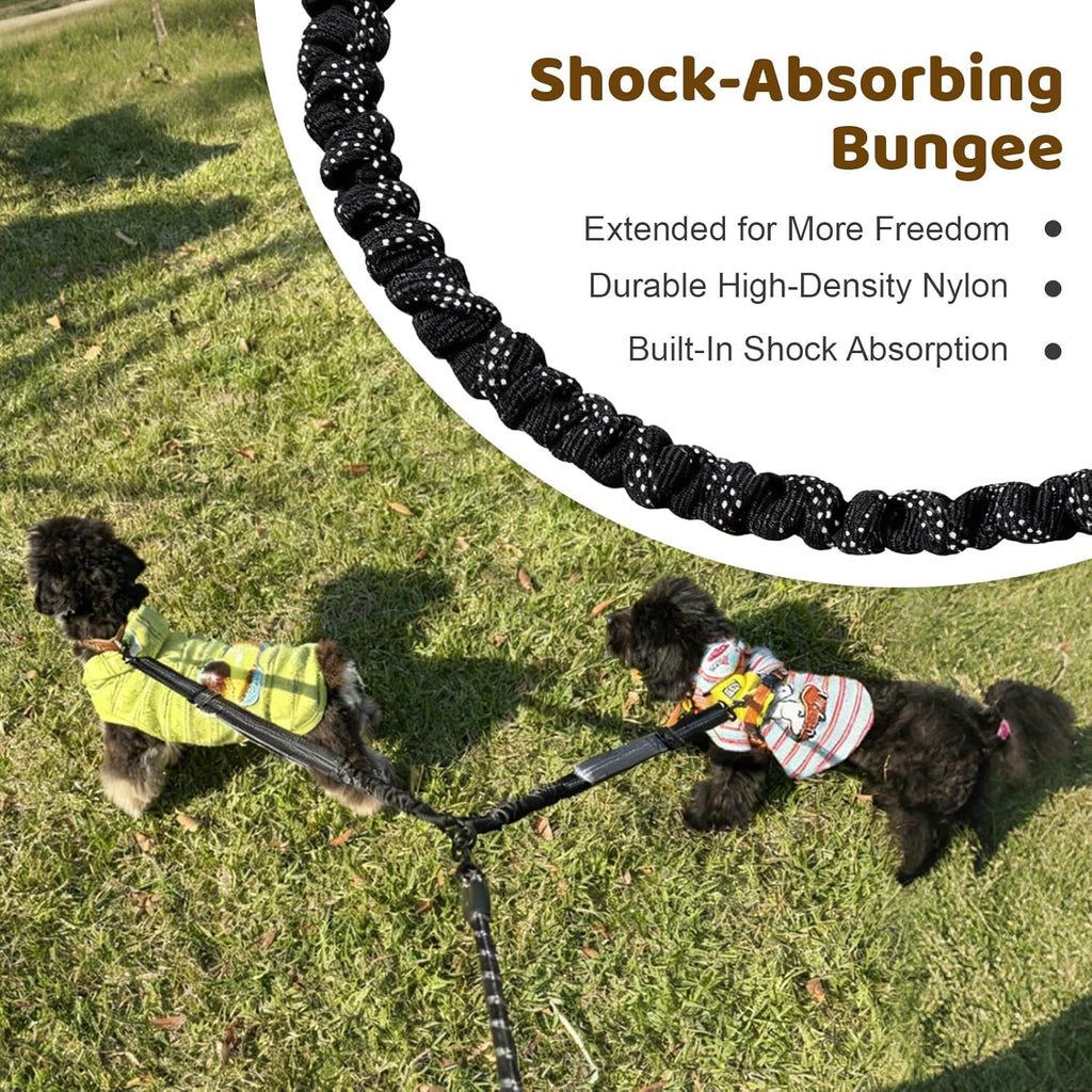 LEOSASA grey dog leash showcasing dual padded traffic control handles