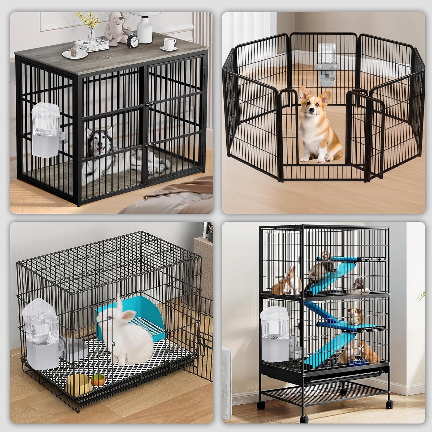 Kenond 50 oz Rabbit Water Dispenser,Gravity Dog Water Bowl Dispenser for Cage,Auto Water Bottle for Ferret,Cat,Dog and Other Animals, Compatible with Widemouth Cages, Wire Cages and Crates(Gary) - Image 5