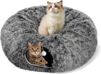 Cat Tunnel Bed for Indoor Cats, Peekaboo Cat Cave with Washable Soft Play Mat, Furry Cat Tube, for Kitten/Puppy/Rabbit, Grey - Image 11