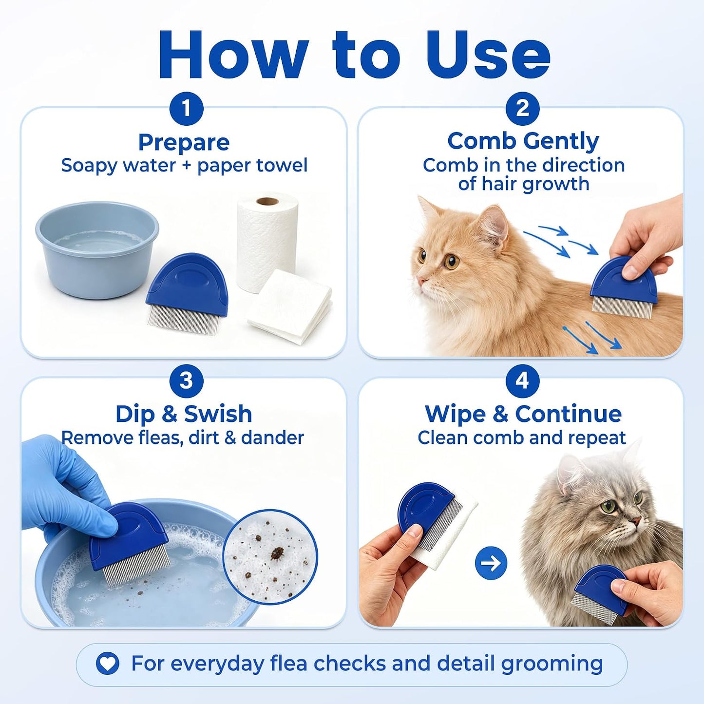 Stainless steel teeth of Prime Pets comb for effective flea detection