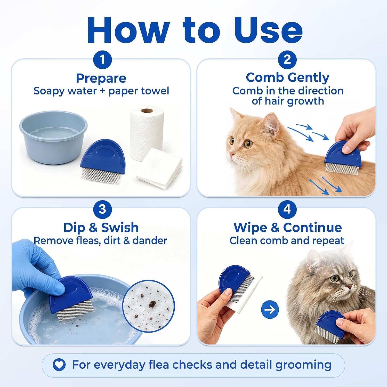 Stainless steel teeth of Prime Pets comb for effective flea detection