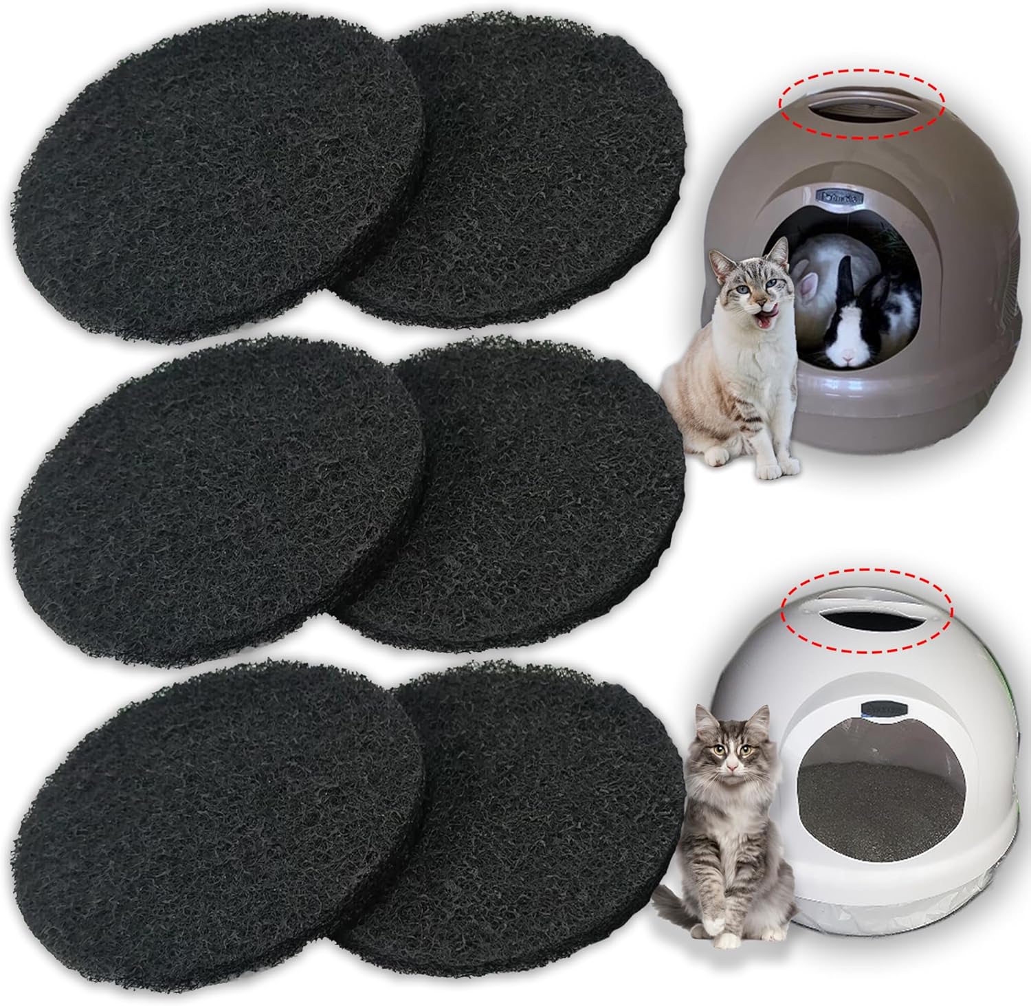 PurifyLogix cat litter box replacement filters front view showing the six piece pack.