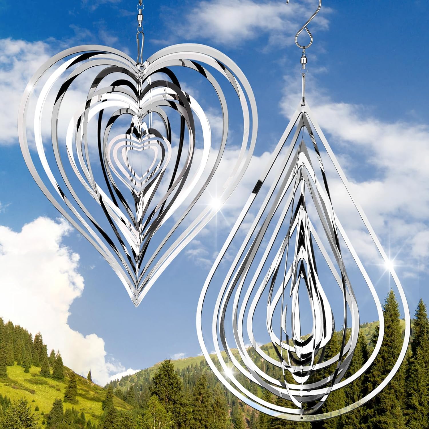 Jetec 3D stainless steel wind spinners front view