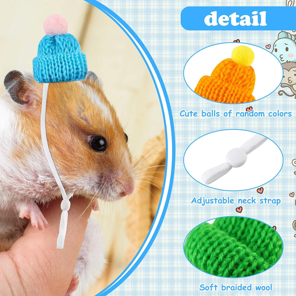 Assorted vibrant mini knitted pompon hats for reptiles and small pets
