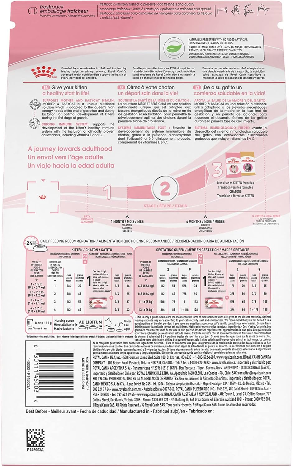 Royal Canin Feline Health Nutrition weaning cat food bag highlighting the small rehydratable kibble.