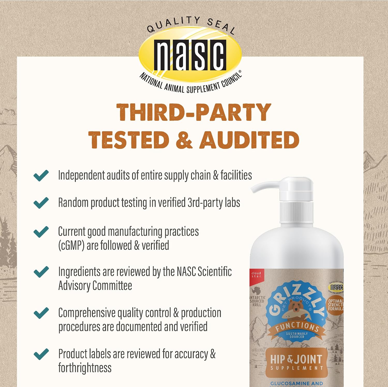 Grizzly Pet Products Joint Aid Liquid formula container showing clear dosage and application details