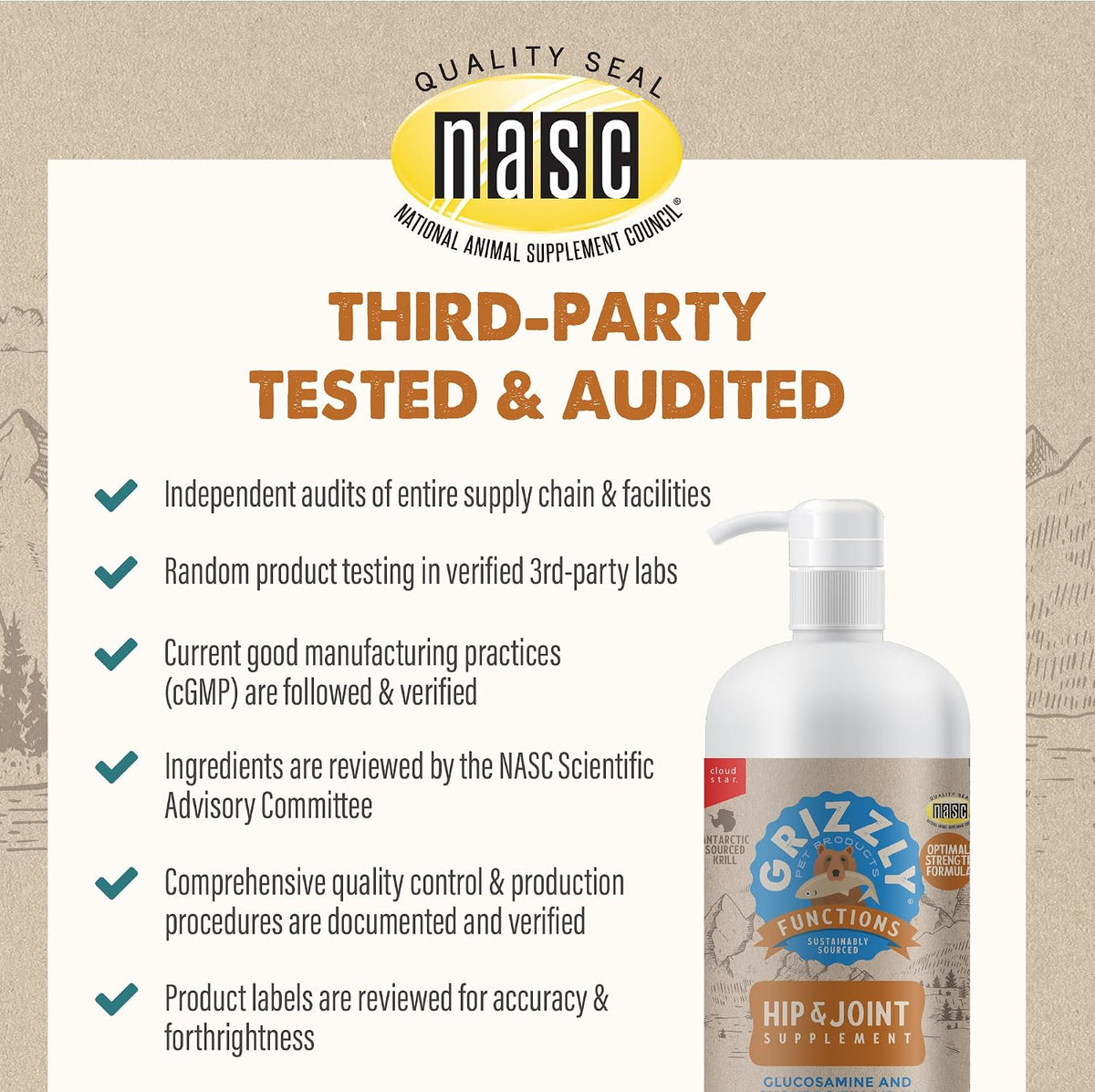 Grizzly Pet Products Joint Aid Liquid formula container showing clear dosage and application details