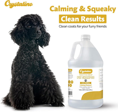 Crystalino calming pet shampoo and conditioner back view dilution instructions