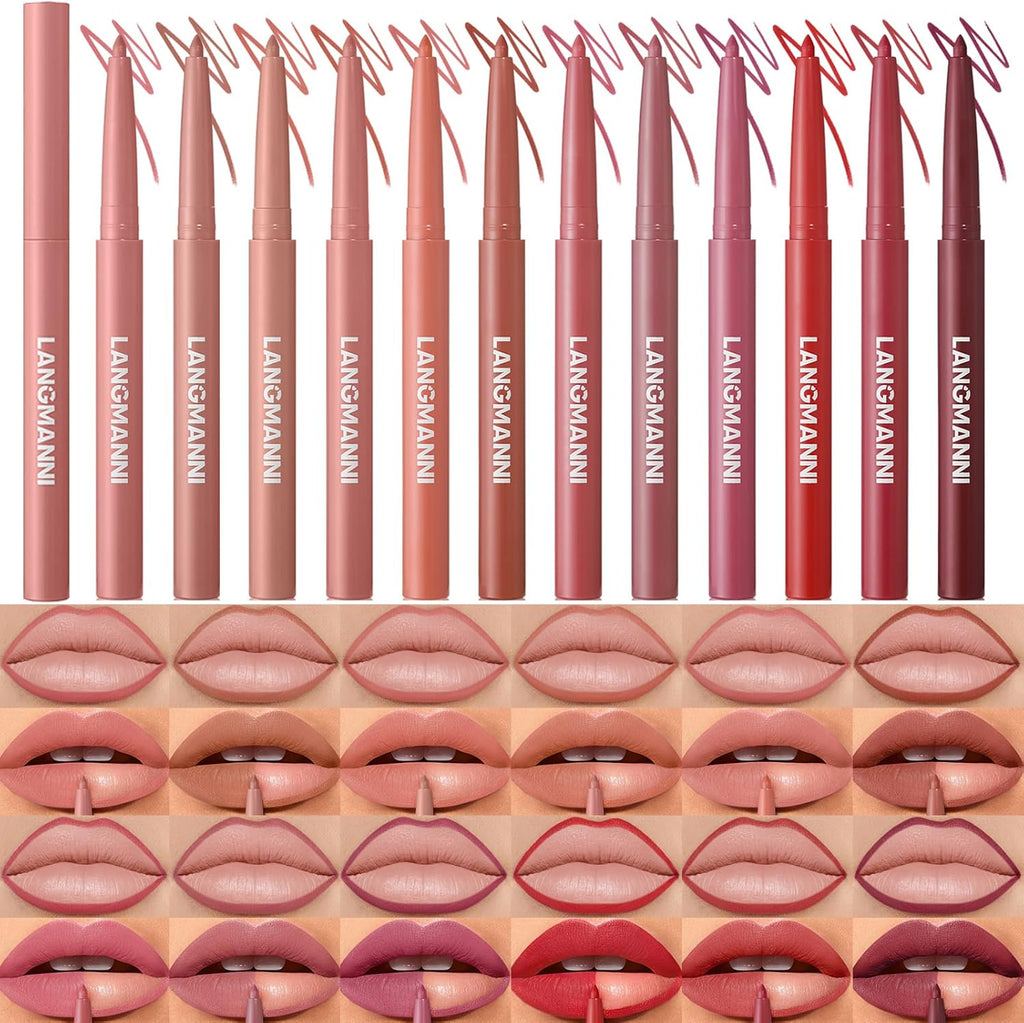 Langmanni 12 colors matte velvet lip liner set front view