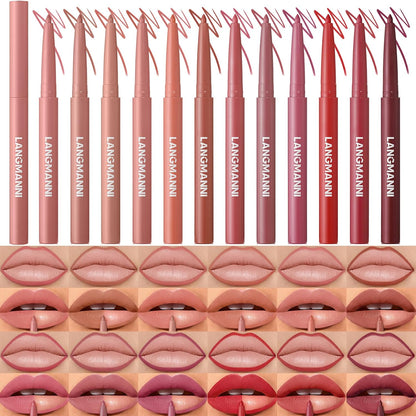 LANGMANNI 12 colors matte velvet lip liner set with high pigment waterproof pencils